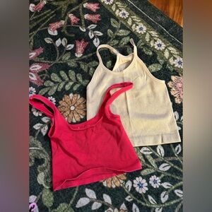 Red free people movement and Cream Ribbed Tank Tops S